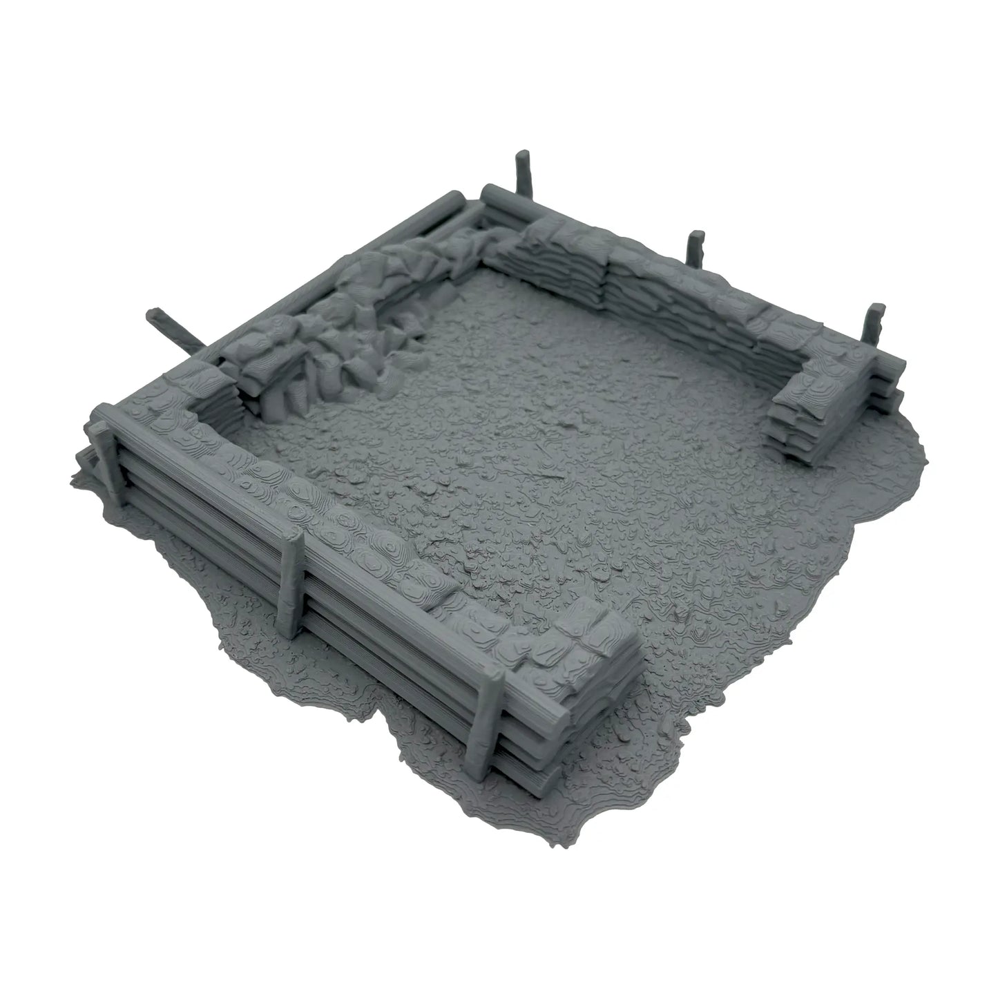 Zerstörter Bunker mit Sandsäcken