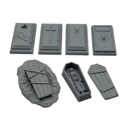 Särge und Grabsteine