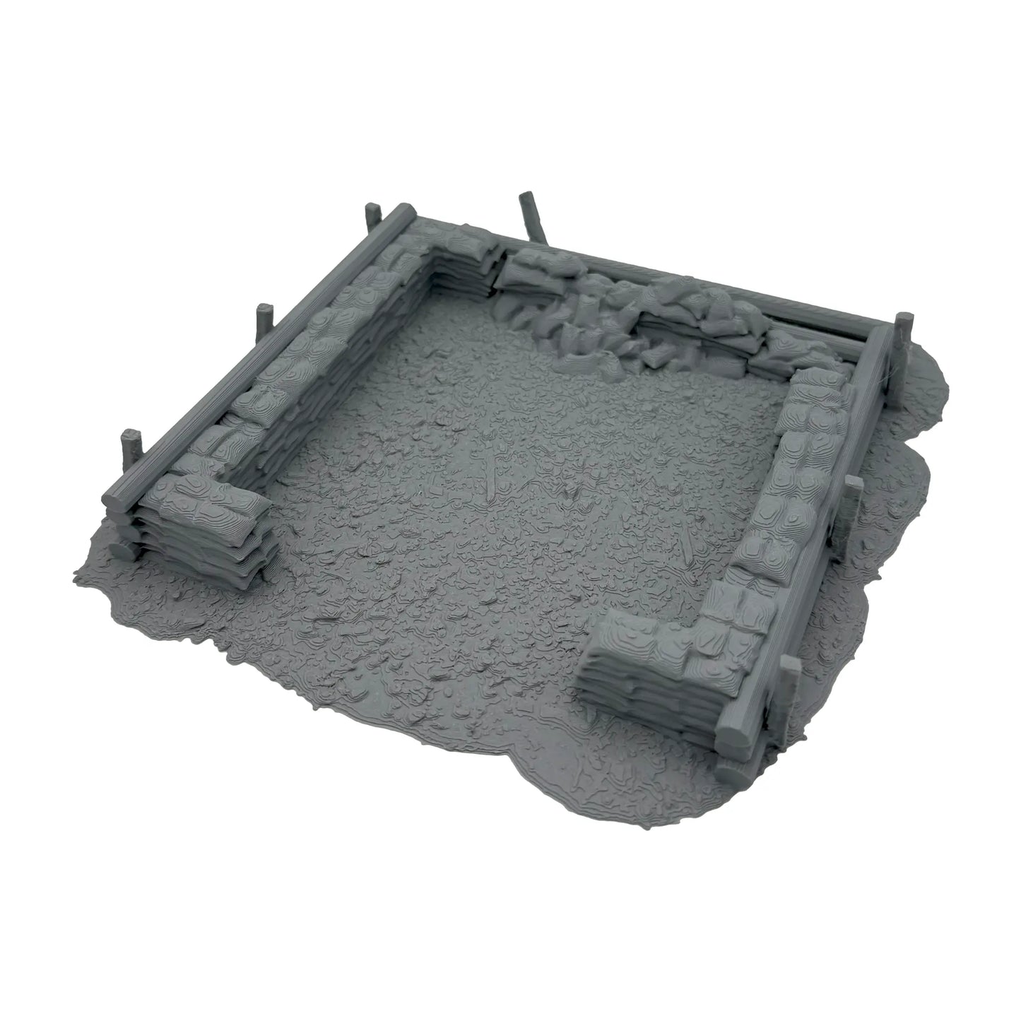 Zerstörter Bunker mit Sandsäcken